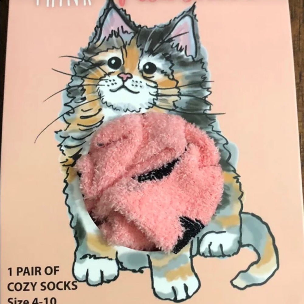 Think positive women’s cat cozy socks. Peach Size 4-10